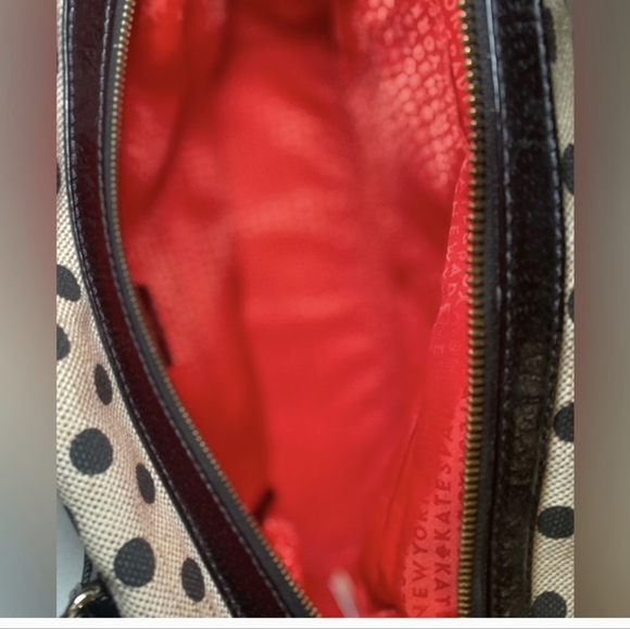 Kate Spade canvas top handle handbag. Polka dot print. Leather, cotton - Picture 3 of 10